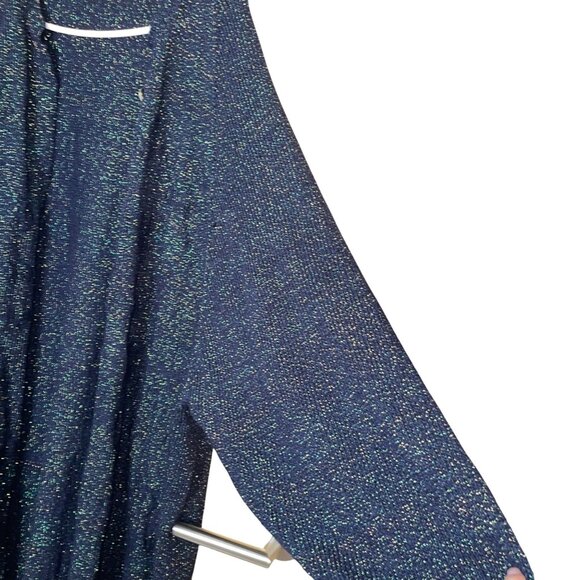 Vintage Womens Duster Sweater Size XL Deep Navy Green Metallic Handmade Casual - Picture 5 of 16